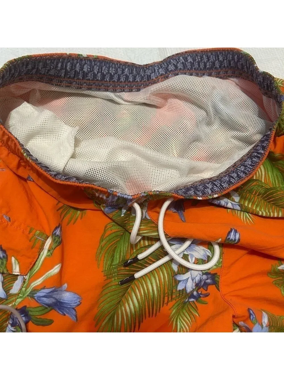 Tommy Bahamas Naples Swim Trunks Tropical Large Drawstring Orange Green Pockets